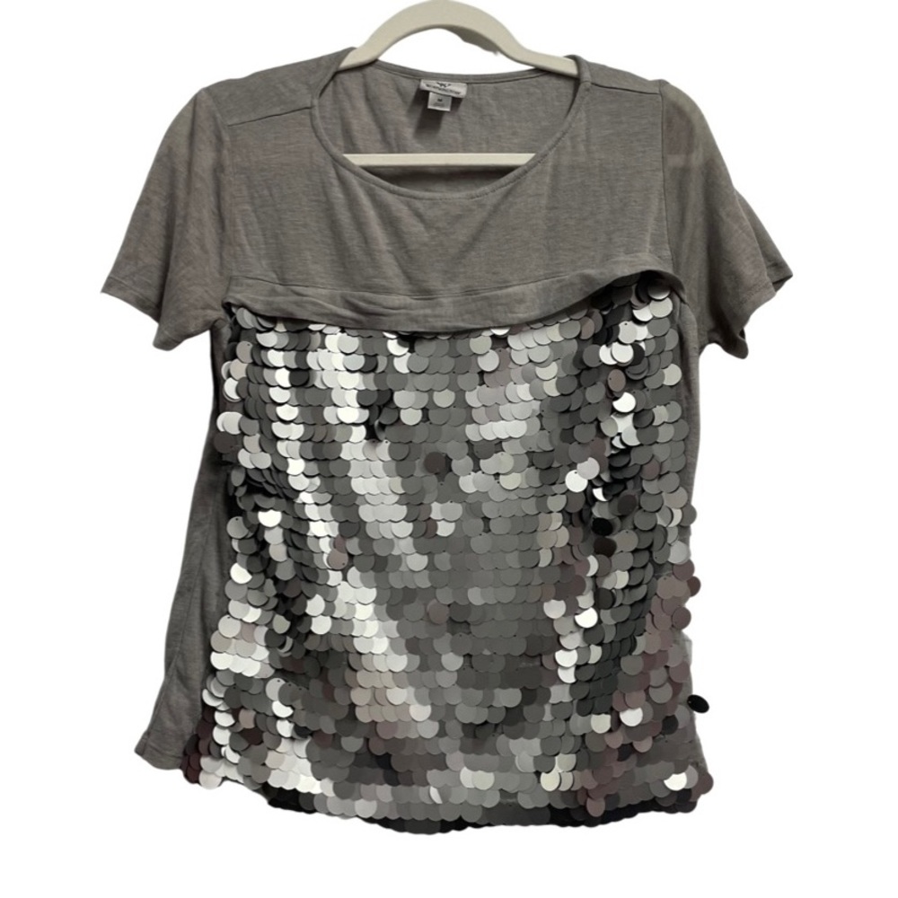 Worthington size medium gray short sleeve blouse with sequins - Picture 1 of 6